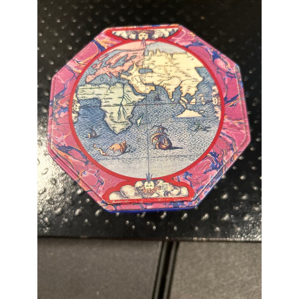 1992 vintage Vincenzo international octagon world map tin